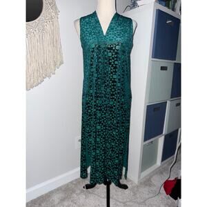 Women's Green Gold Black Velvet Burn-out Geometric Sleeveless Duster Holiday M